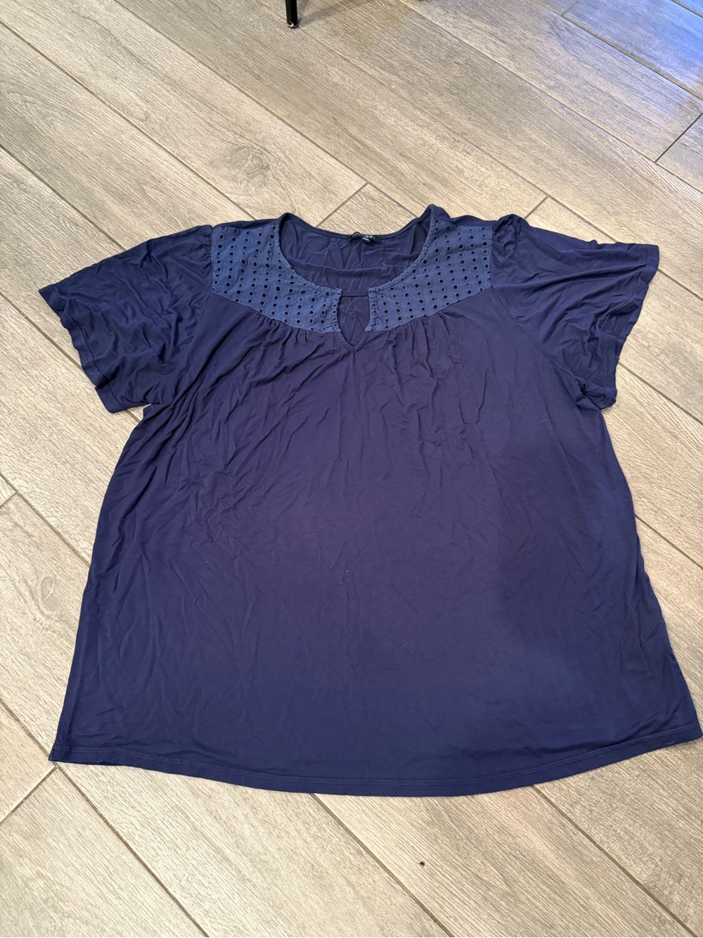 Papermoon Navy Eyelet Yoke Short Sleeve Top